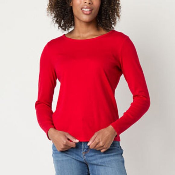 NWT St JOHNS Womans Long Sleeve T-Shirt, Carpet Red, Large - Picture 1 of 5